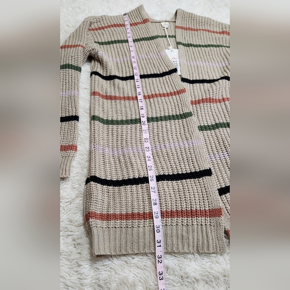 NWT IJOAH Knit Striped Cardigan Taupe Sz Large Crunchy Granola Girl Camp Cardi - Picture 9 of 11